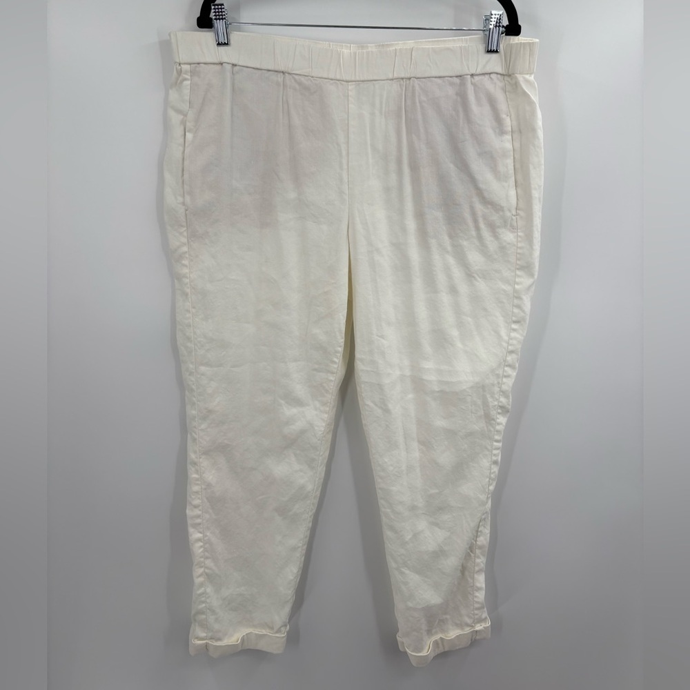 J.Jill Linen Stretch Boho White Straight Cuffed Bottom Leg Pants Large Petite LP